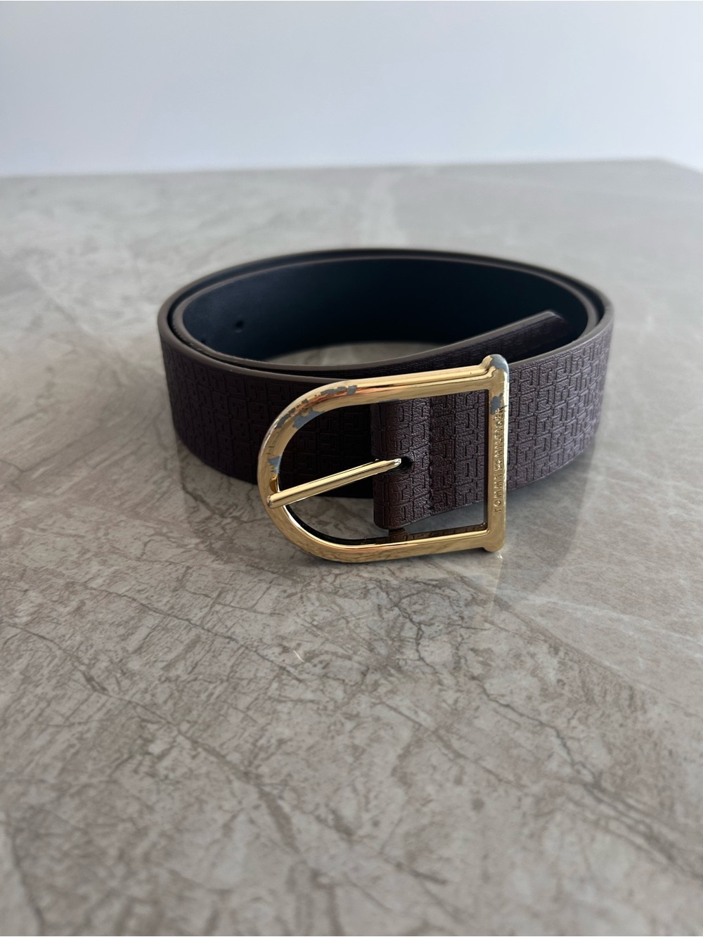 Tommy Hilfiger Black Logo-Stamped Synthetic Leather Belt
